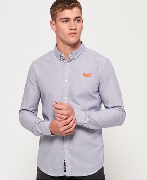 Superdry Premium Button Down Férfi Hosszú Ujjú Ing Szürke/Kék | MRABF4685